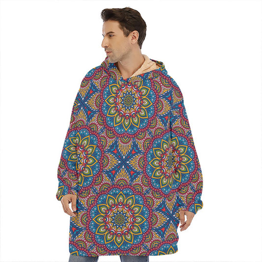 Colorful Bohemian Mandala Pattern Print Hoodie Blanket