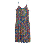 Colorful Bohemian Mandala Pattern Print Jersey Midi Cami Dress