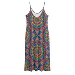 Colorful Bohemian Mandala Pattern Print Jersey Midi Cami Dress