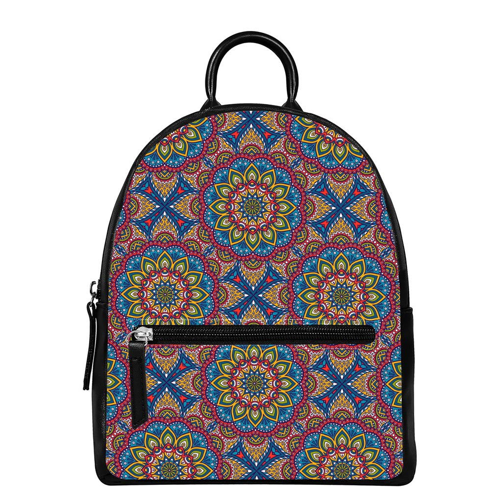 Colorful Bohemian Mandala Pattern Print Leather Backpack