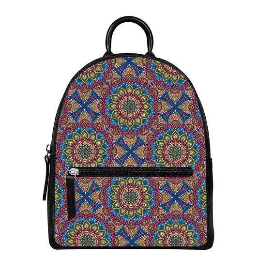 Colorful Bohemian Mandala Pattern Print Leather Backpack