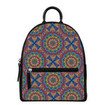 Colorful Bohemian Mandala Pattern Print Leather Backpack