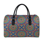 Colorful Bohemian Mandala Pattern Print Leather Duffle Bag