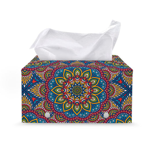 Colorful Bohemian Mandala Pattern Print Leather Tissue Box Cover