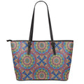 Colorful Bohemian Mandala Pattern Print Leather Tote Bag With Zipper