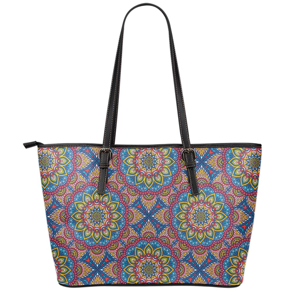Colorful Bohemian Mandala Pattern Print Leather Tote Bag