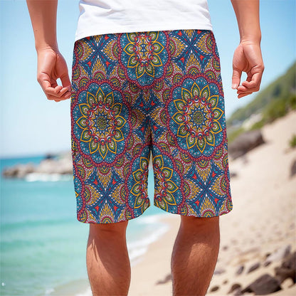 Colorful Bohemian Mandala Pattern Print Men's Cargo Shorts