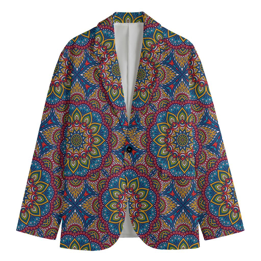 Colorful Bohemian Mandala Pattern Print Men's Cotton Blazer