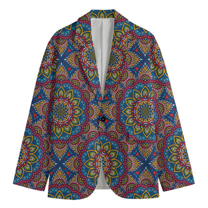 Colorful Bohemian Mandala Pattern Print Men's Cotton Blazer