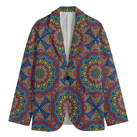 Colorful Bohemian Mandala Pattern Print Men's Cotton Blazer