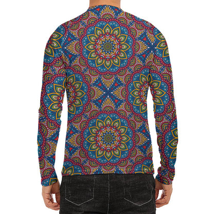 Colorful Bohemian Mandala Pattern Print Men's Long Sleeve Rash Guard