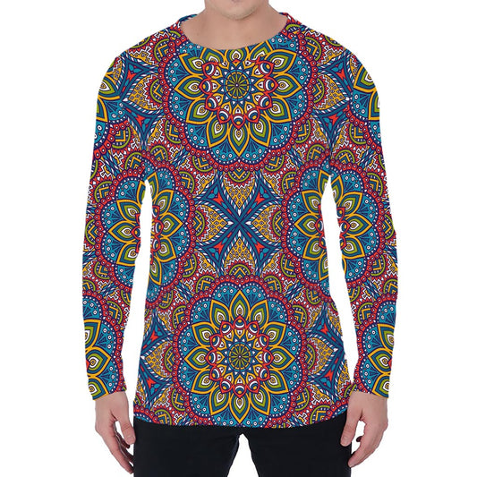 Colorful Bohemian Mandala Pattern Print Men's Long Sleeve T-Shirt