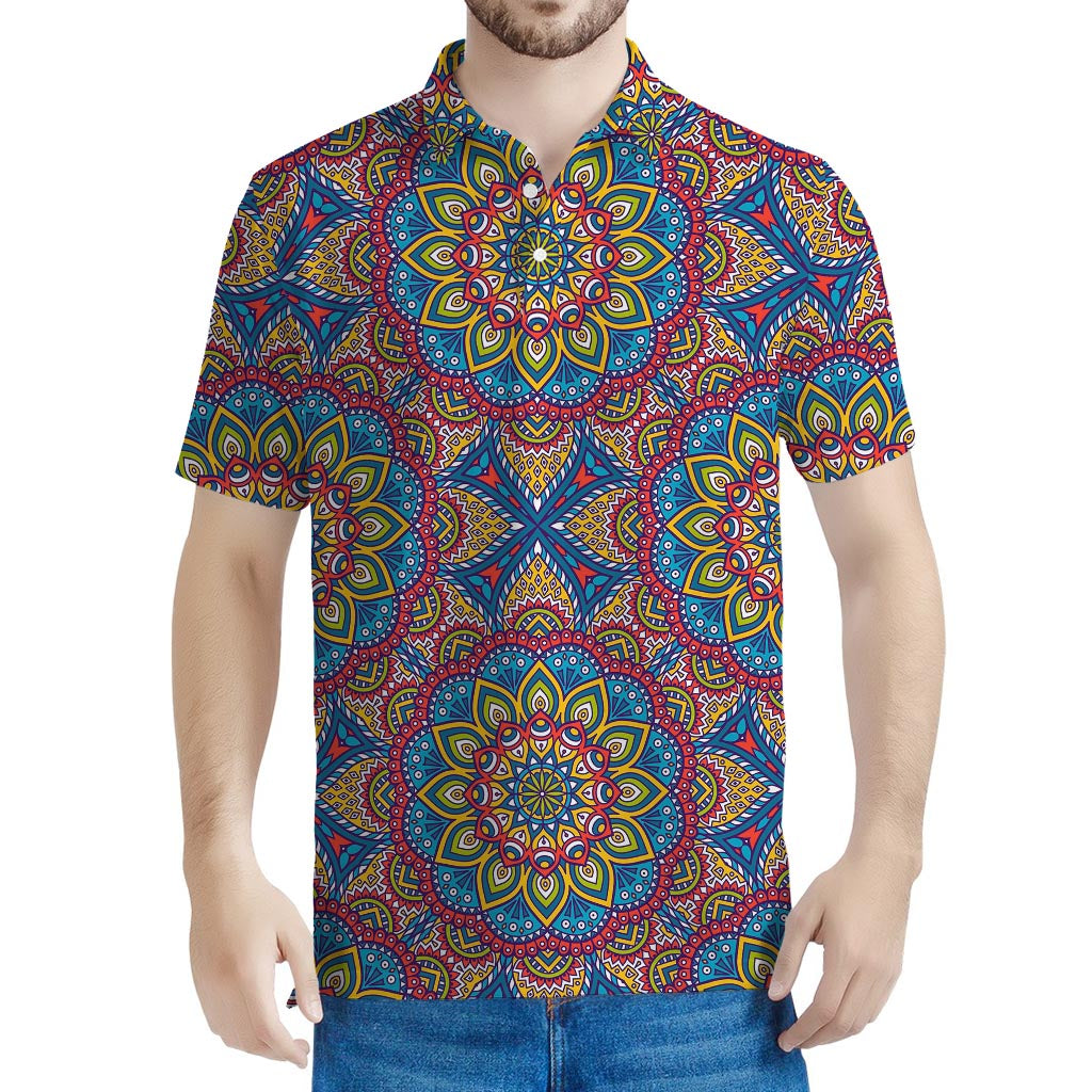 Colorful Bohemian Mandala Pattern Print Men's Polo Shirt