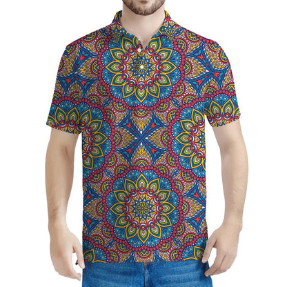 Colorful Bohemian Mandala Pattern Print Men's Polo Shirt