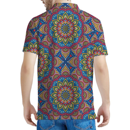Colorful Bohemian Mandala Pattern Print Men's Polo Shirt
