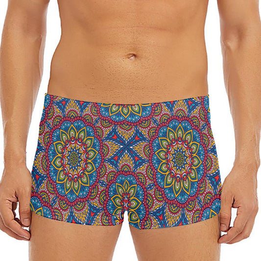 Colorful Bohemian Mandala Pattern Print Men's Short Boxer Briefs