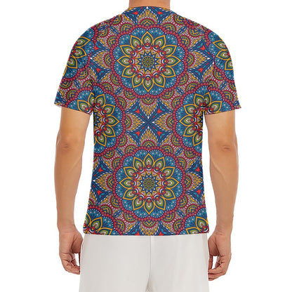 Colorful Bohemian Mandala Pattern Print Men's Short Sleeve Rash Guard