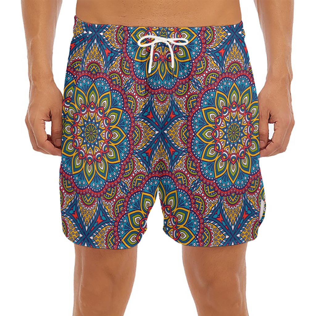 Colorful Bohemian Mandala Pattern Print Men's Split Running Shorts