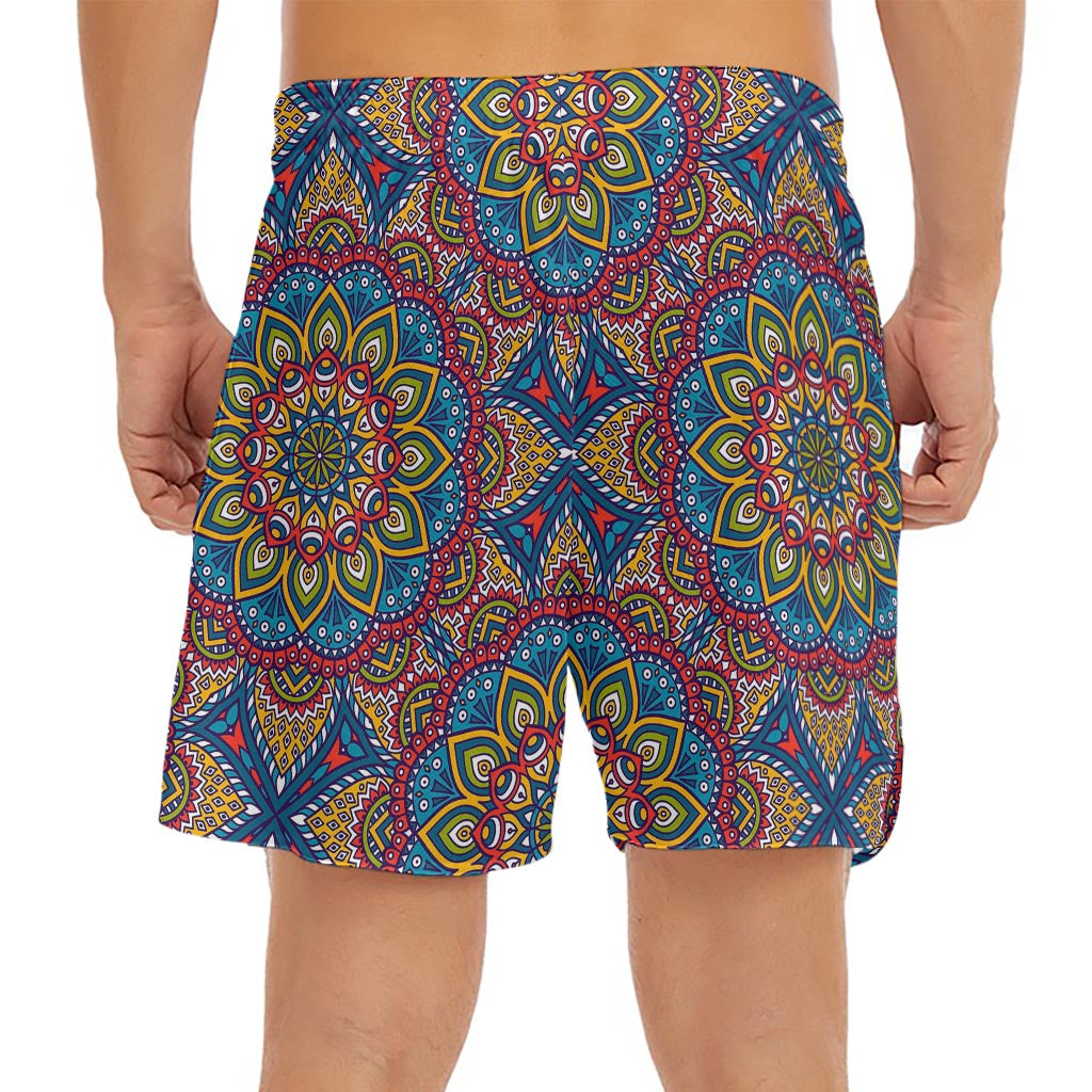 Colorful Bohemian Mandala Pattern Print Men's Split Running Shorts