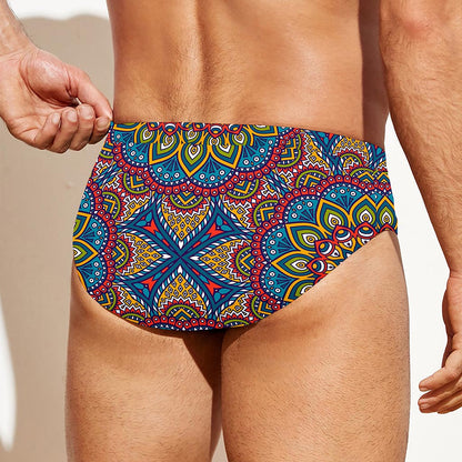 Colorful Bohemian Mandala Pattern Print Men's Swim Briefs