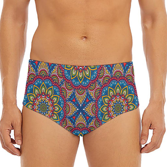 Colorful Bohemian Mandala Pattern Print Men's Triangle Swim Briefs