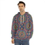 Colorful Bohemian Mandala Pattern Print Men's Velvet Pullover Hoodie