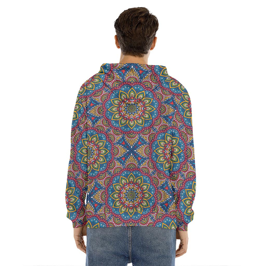 Colorful Bohemian Mandala Pattern Print Men's Velvet Pullover Hoodie