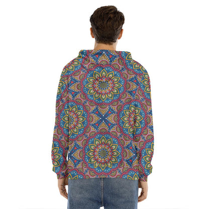 Colorful Bohemian Mandala Pattern Print Men's Velvet Pullover Hoodie