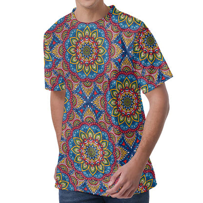 Colorful Bohemian Mandala Pattern Print Men's Velvet T-Shirt