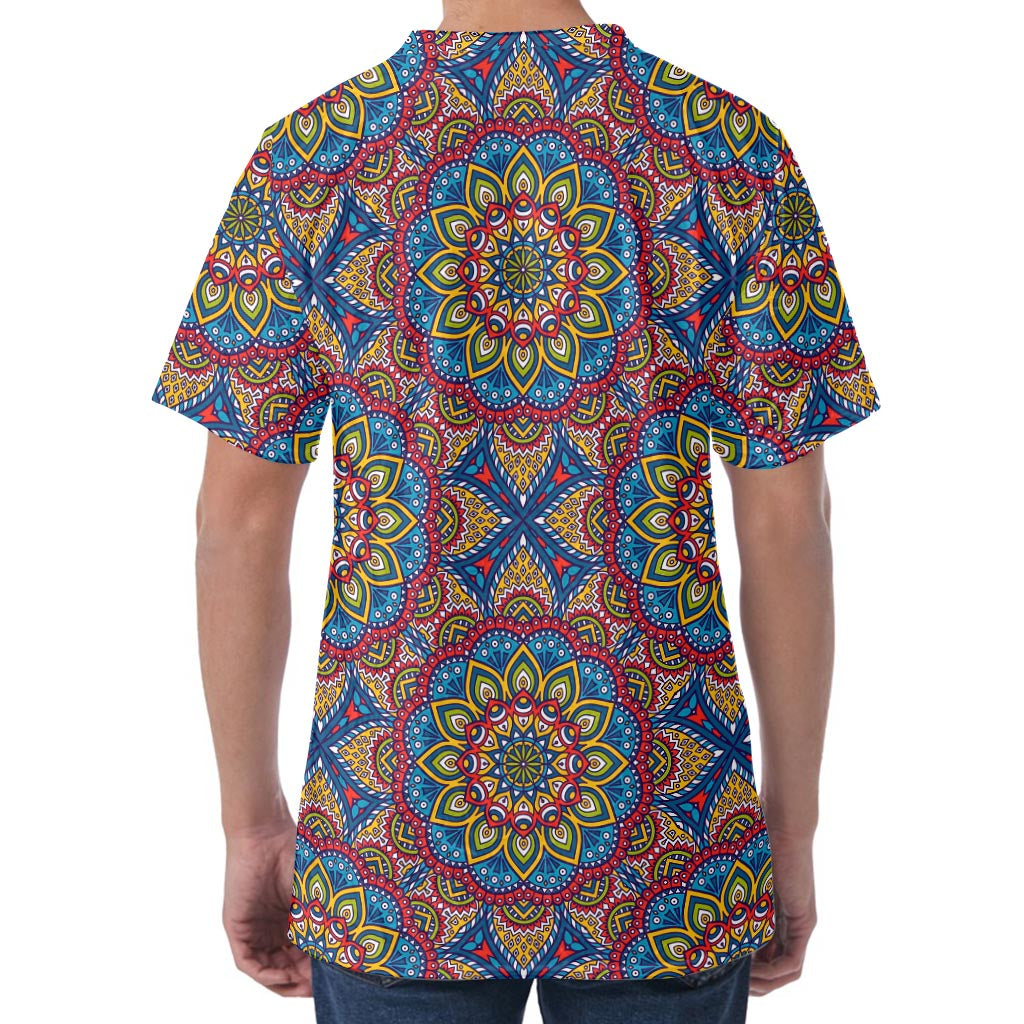 Colorful Bohemian Mandala Pattern Print Men's Velvet T-Shirt