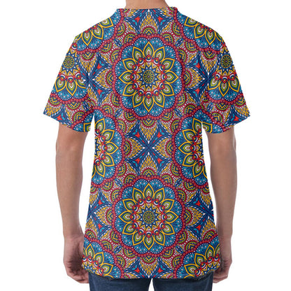 Colorful Bohemian Mandala Pattern Print Men's Velvet T-Shirt