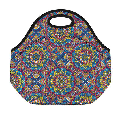 Colorful Bohemian Mandala Pattern Print Neoprene Lunch Bag