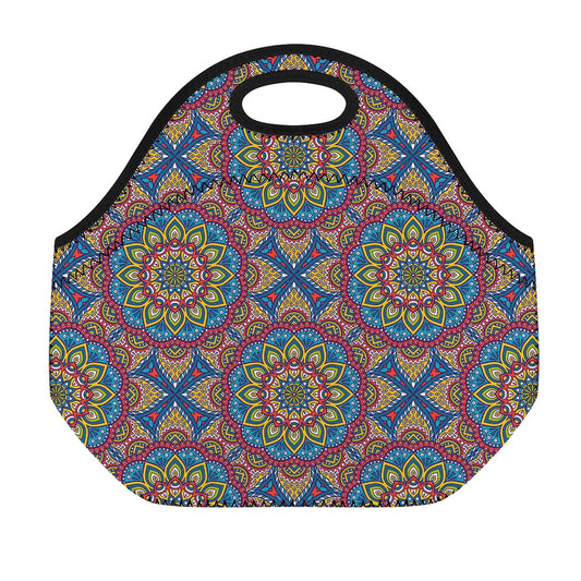 Colorful Bohemian Mandala Pattern Print Neoprene Lunch Bag