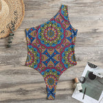 Colorful Bohemian Mandala Pattern Print One Shoulder Bodysuit