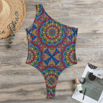 Colorful Bohemian Mandala Pattern Print One Shoulder Bodysuit