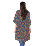 Colorful Bohemian Mandala Pattern Print Open Front Beach Cover Up