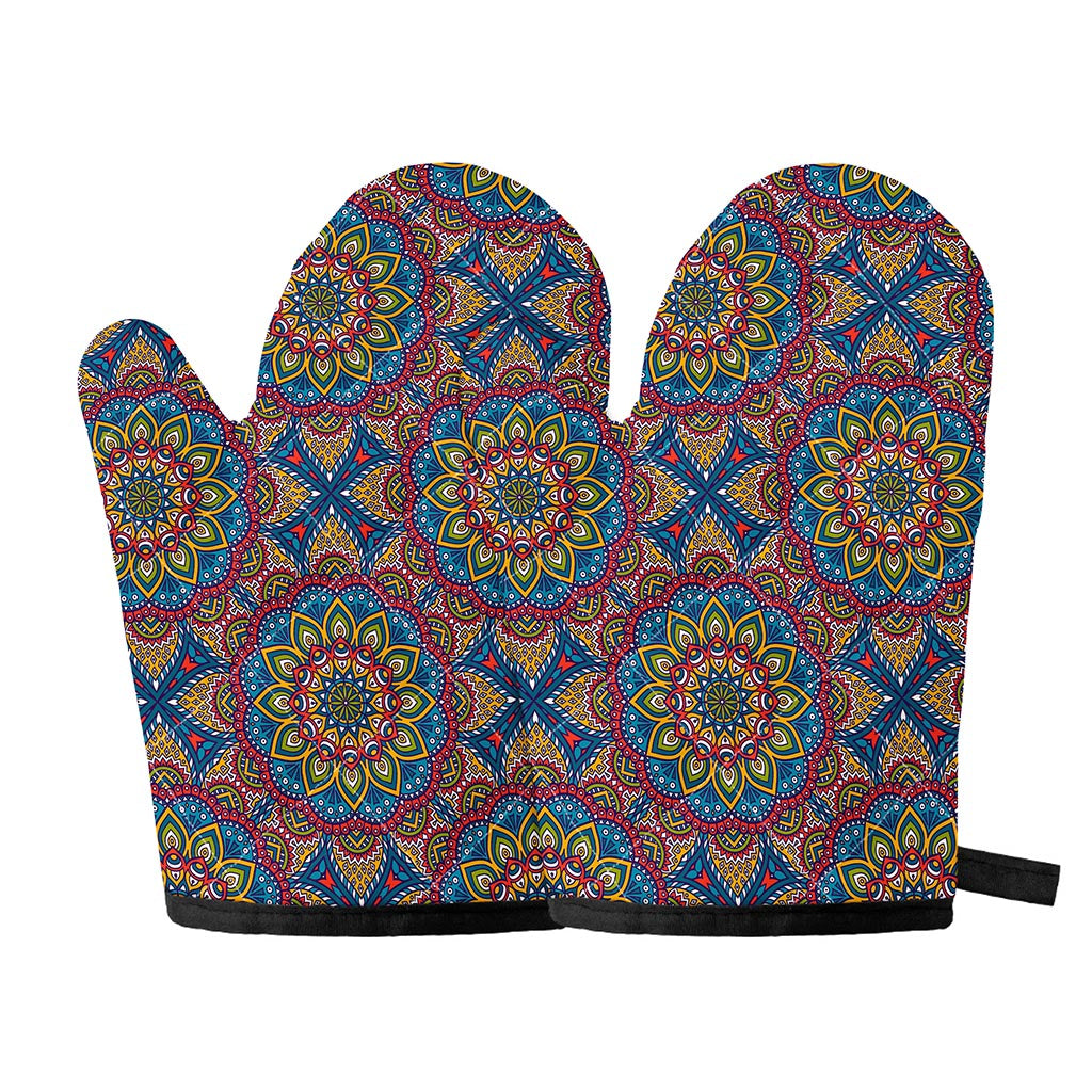 Colorful Bohemian Mandala Pattern Print Oven Mitts