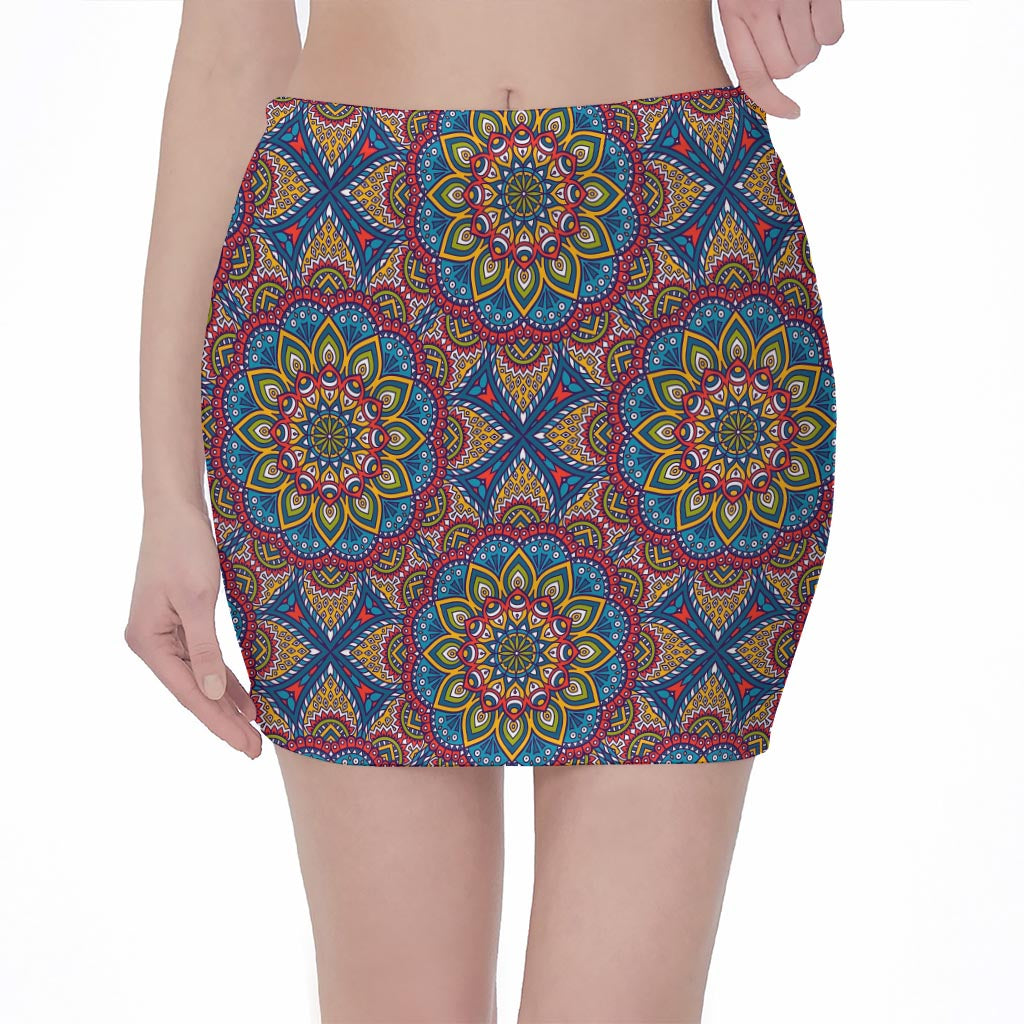 Colorful Bohemian Mandala Pattern Print Pencil Mini Skirt