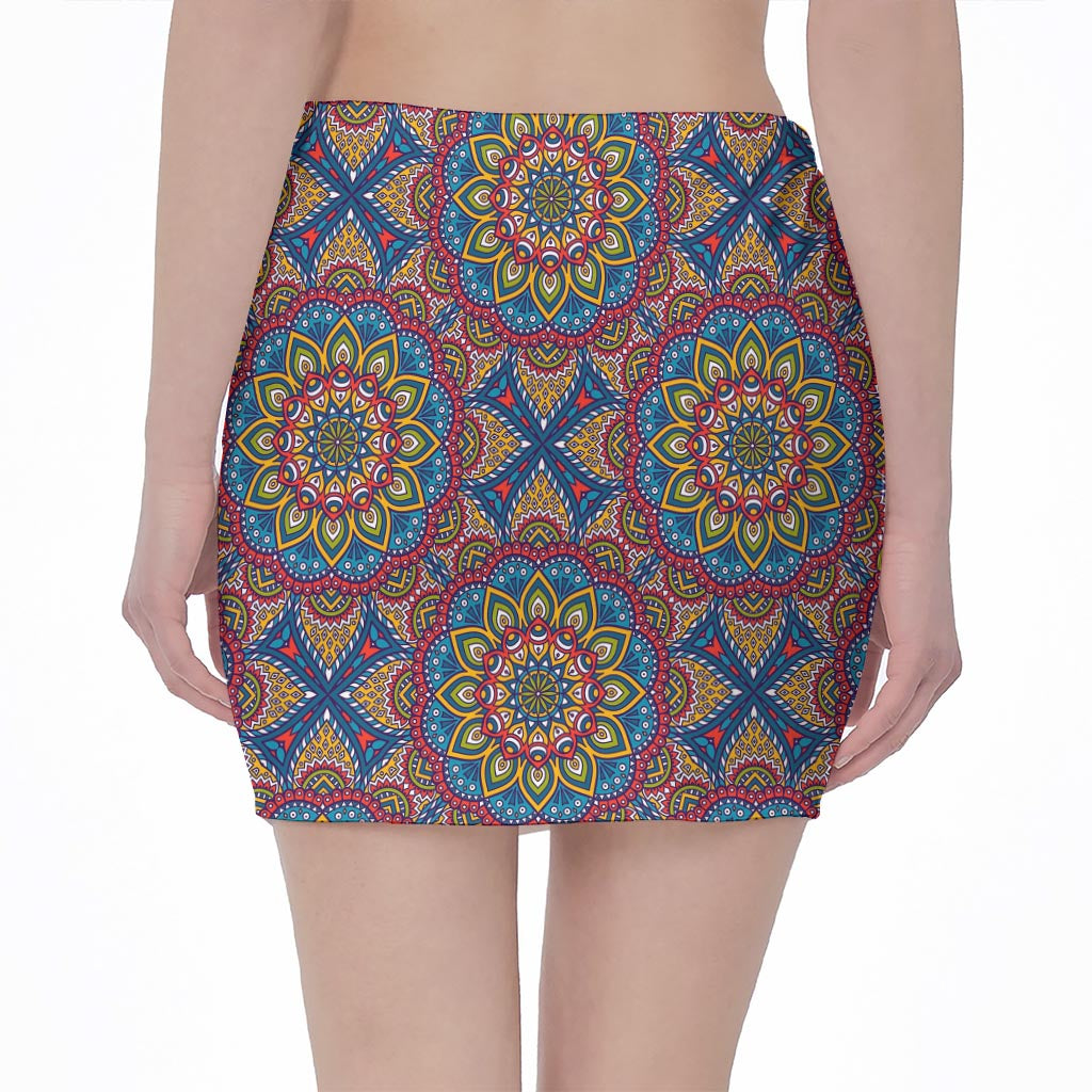 Colorful Bohemian Mandala Pattern Print Pencil Mini Skirt