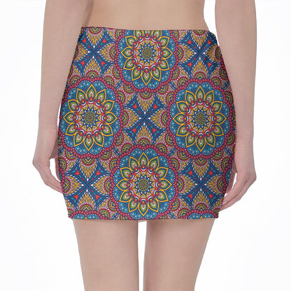 Colorful Bohemian Mandala Pattern Print Pencil Mini Skirt