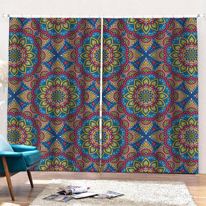 Colorful Bohemian Mandala Pattern Print Pencil Pleat Curtains