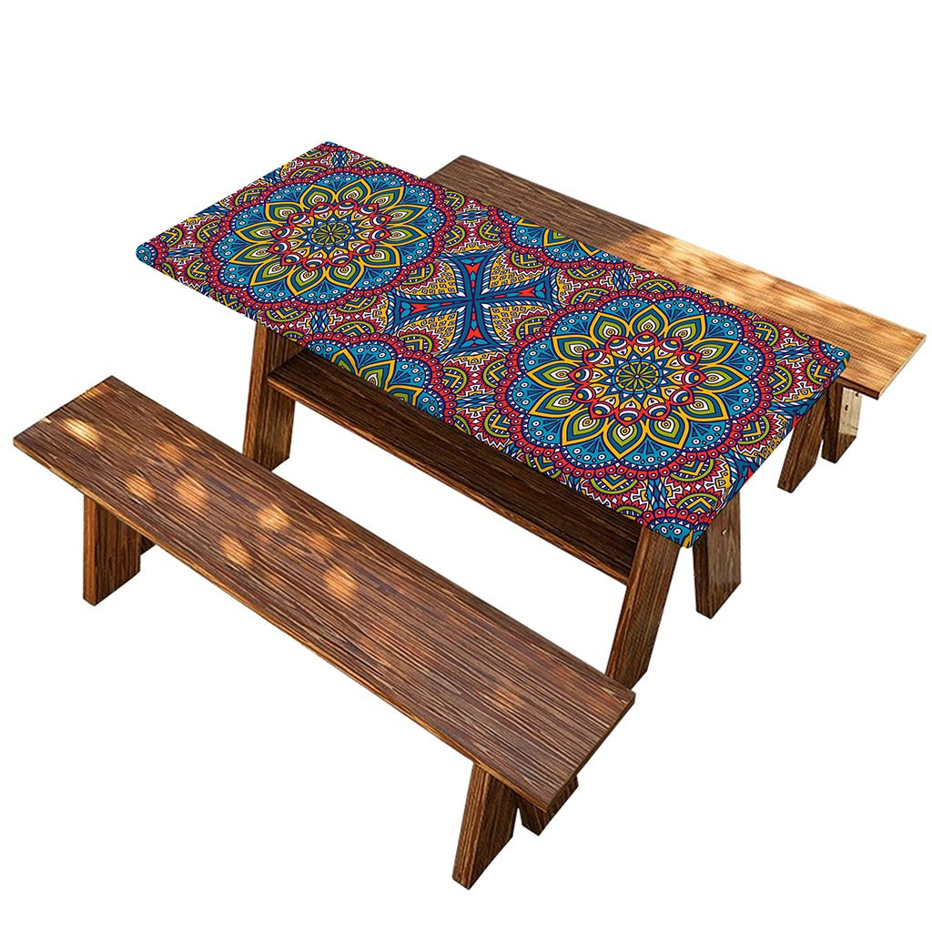 Colorful Bohemian Mandala Pattern Print Picnic Table Cover