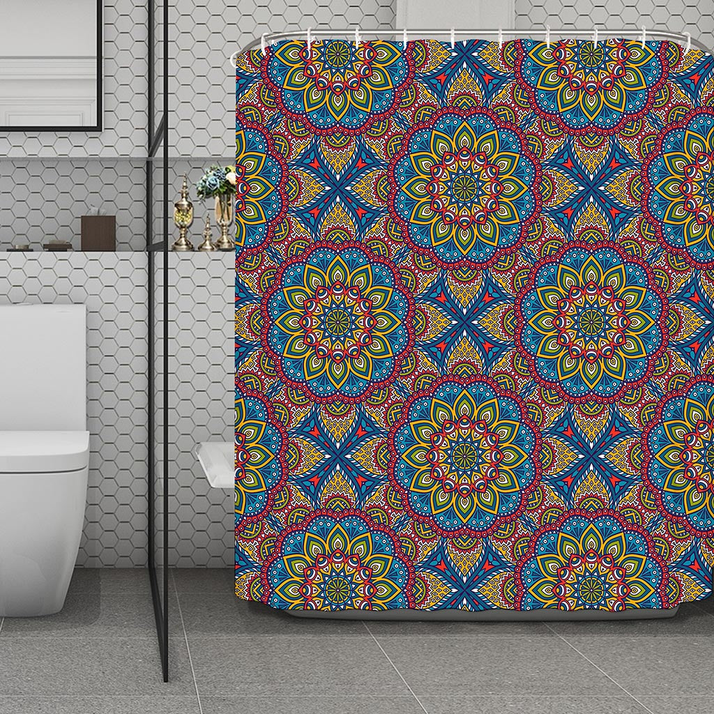 Colorful Bohemian Mandala Pattern Print Polyester Shower Curtain