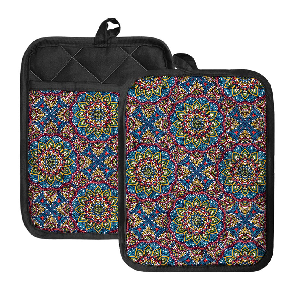 Colorful Bohemian Mandala Pattern Print Pot Holders With Pocket