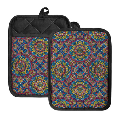 Colorful Bohemian Mandala Pattern Print Pot Holders With Pocket