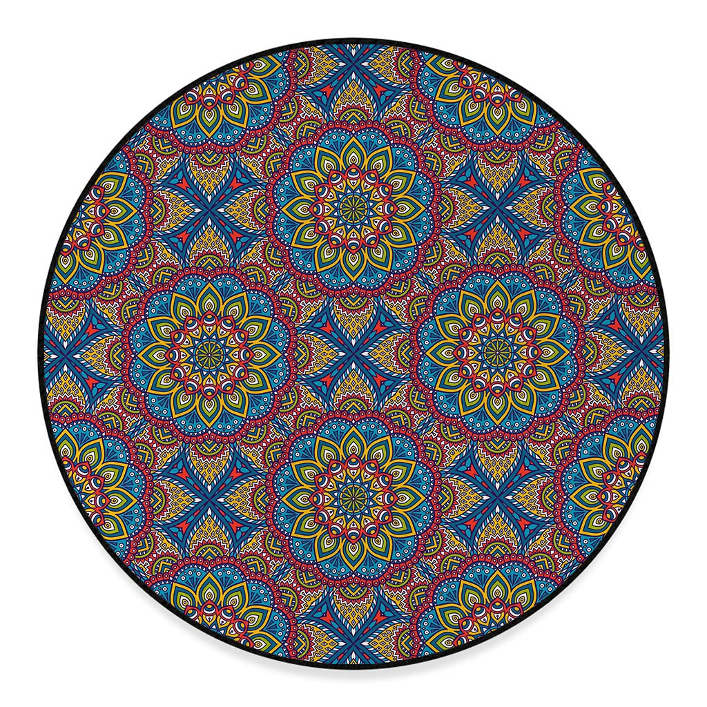 Colorful Bohemian Mandala Pattern Print Round Floor Mat
