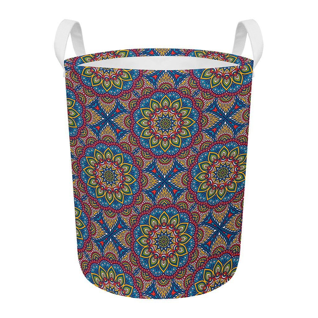 Colorful Bohemian Mandala Pattern Print Round Laundry Basket