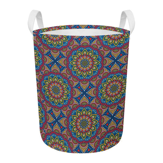 Colorful Bohemian Mandala Pattern Print Round Laundry Basket