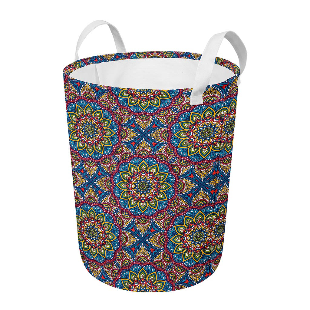 Colorful Bohemian Mandala Pattern Print Round Laundry Basket