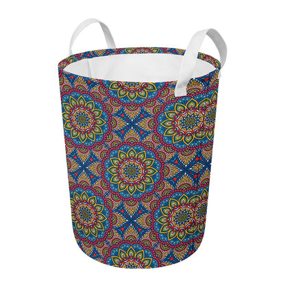 Colorful Bohemian Mandala Pattern Print Round Laundry Basket